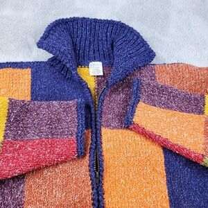 Patchwork Color Block Wool Cotton Sweater Ecuador Long Sleeve Full Zip Barn Farm